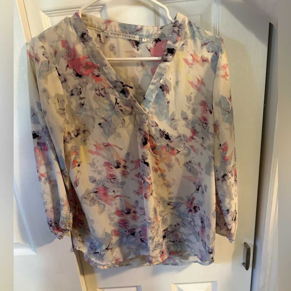 Violet & Claire Cream Wrap Blouse with 3/4 Sleeves